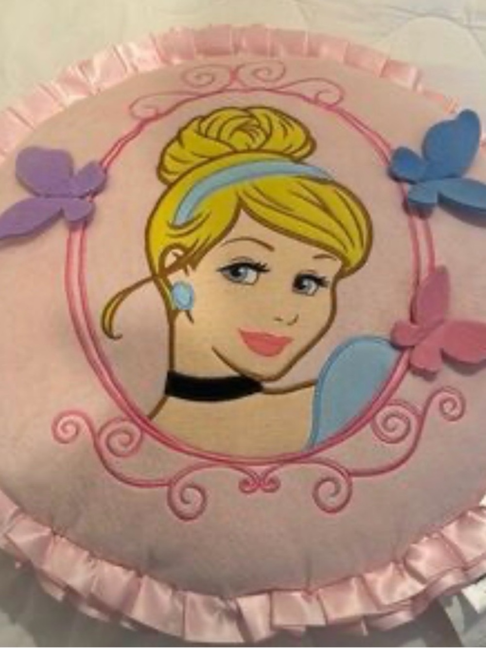 Disney Pink Round Princess Pillow with Blue Accents